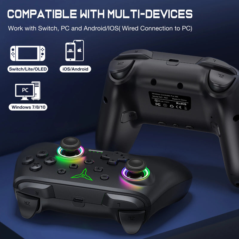 Comando Wireless Q218 Bluetooth RGB Nintendo Switch/Switch OLED/Switch Lite/PC/Mobile/Xbox/PS5